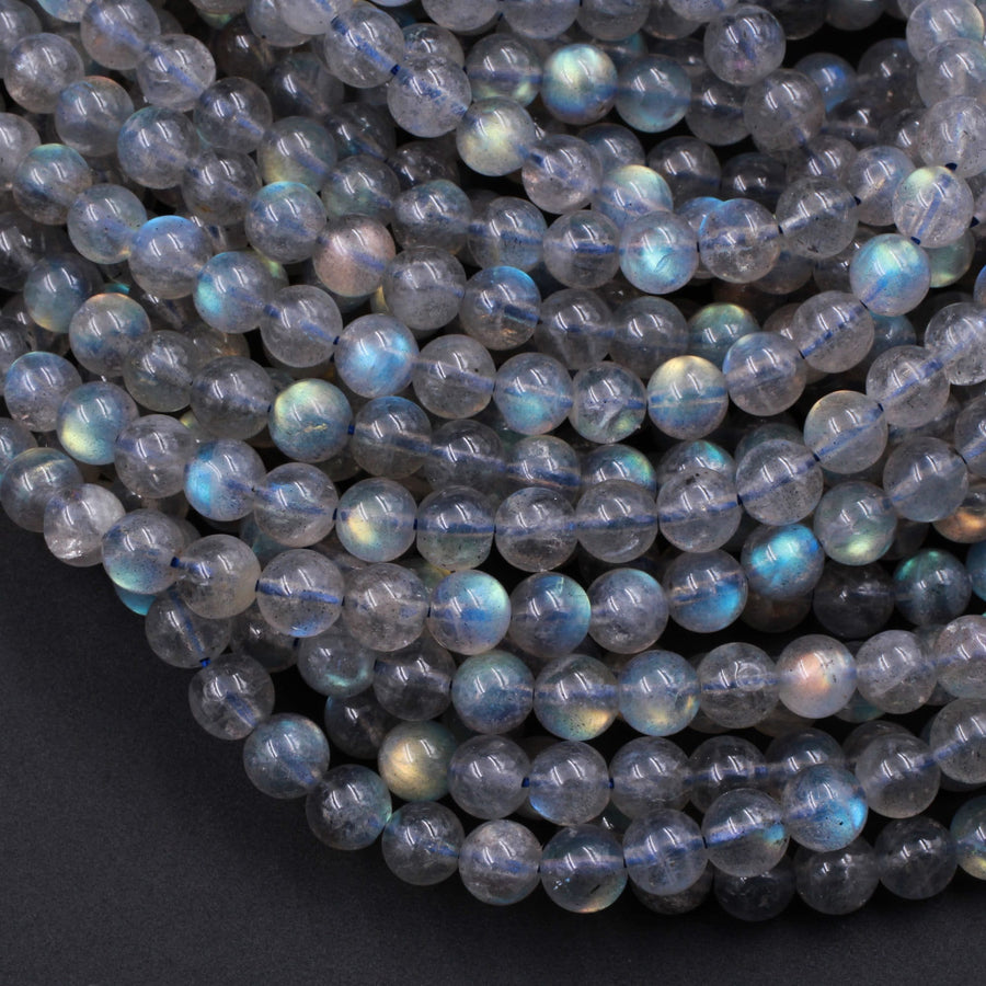 AAA Natural Blue Labradorite 2mm 3mm 4mm 6mm 8mm 10mm 12mm Round Beads Nothing But Fire Best Quality 15.5" Strand