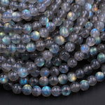 AAA Natural Blue Labradorite 2mm 3mm 4mm 6mm 8mm 10mm 12mm Round Beads Nothing But Fire Best Quality 15.5" Strand