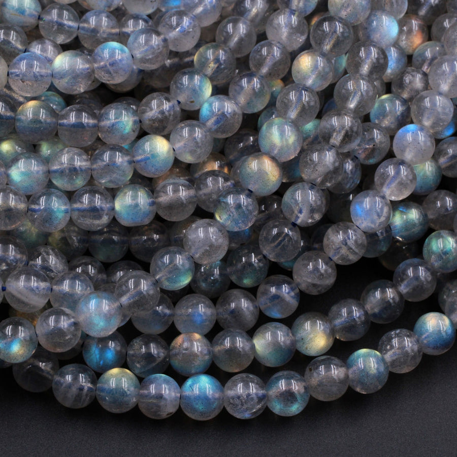 AAA Natural Blue Labradorite 2mm 3mm 4mm 6mm 8mm 10mm 12mm Round Beads Nothing But Fire Best Quality 15.5" Strand