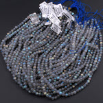 AAA Natural Blue Labradorite 2mm 3mm 4mm 6mm 8mm 10mm 12mm Round Beads Nothing But Fire Best Quality 15.5" Strand