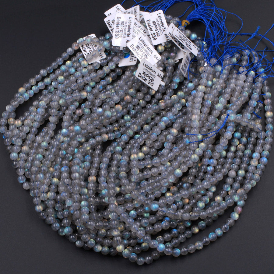 AAA Natural Blue Labradorite 2mm 3mm 4mm 6mm 8mm 10mm 12mm Round Beads Nothing But Fire Best Quality 15.5" Strand
