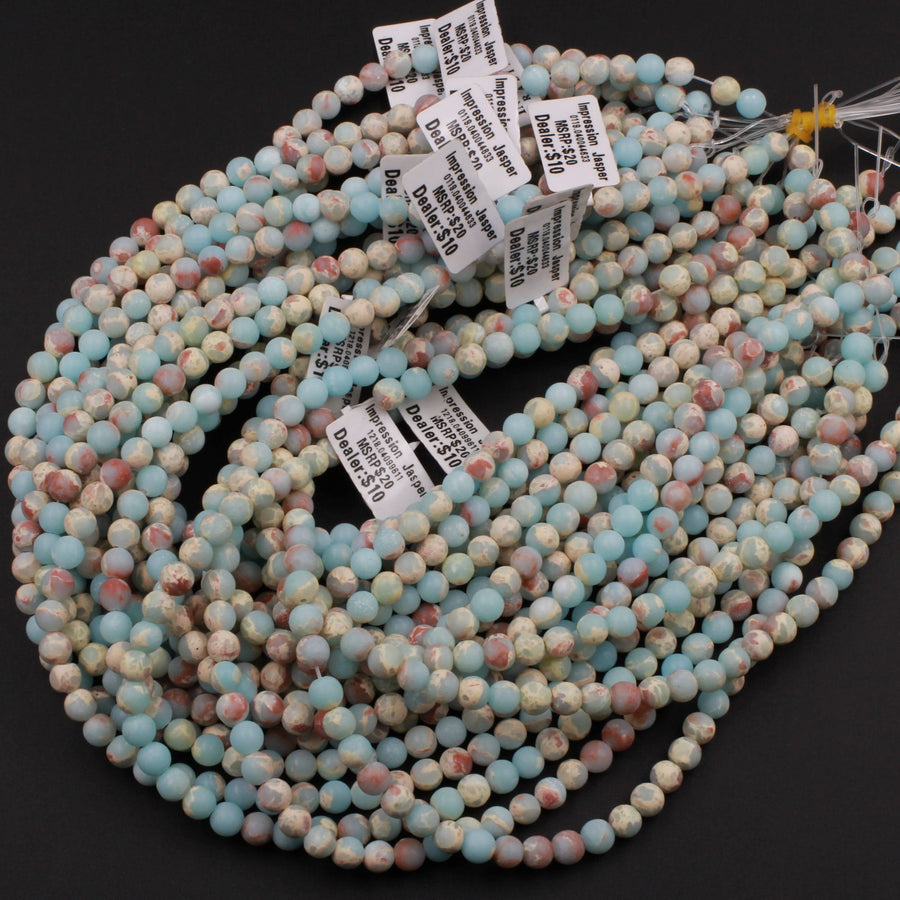 Matte Impression Jasper Smooth Round Beads 4mm 6mm 8mm 10mm Aka Snake Skin Jasper Aqua Terra Jasper 15.5" Strand