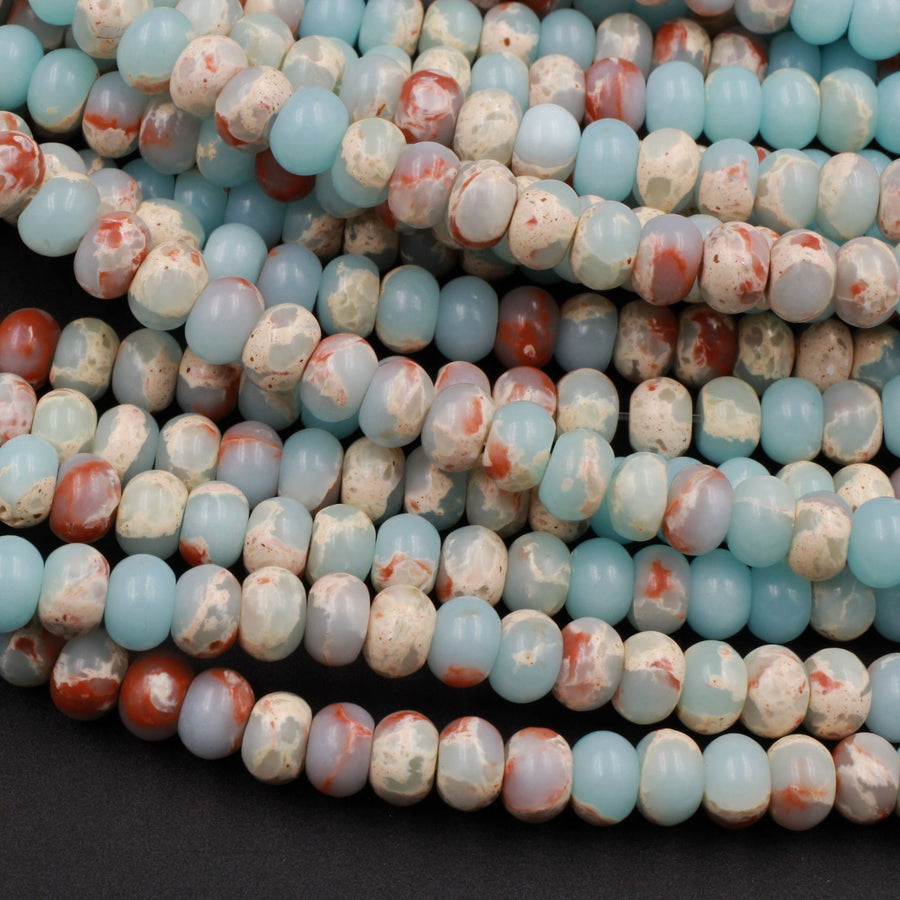 Impression Jasper Smooth Rondelle Beads 4mm 6mm 8mm Aka Snake Skin Jasper Aqua Terra Jasper 15.5" Strand