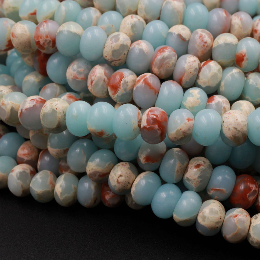 Impression Jasper Smooth Rondelle Beads 4mm 6mm 8mm Aka Snake Skin Jasper Aqua Terra Jasper 15.5" Strand