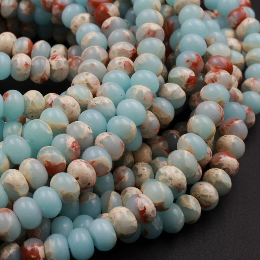 Impression Jasper Smooth Rondelle Beads 4mm 6mm 8mm Aka Snake Skin Jasper Aqua Terra Jasper 15.5" Strand