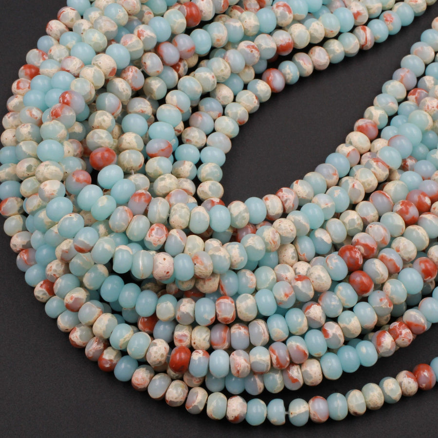 Impression Jasper Smooth Rondelle Beads 4mm 6mm 8mm Aka Snake Skin Jasper Aqua Terra Jasper 15.5" Strand