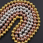Titanium Hematite Round Beads Electroplated Bright Silver Rose Gold 2mm 3mm 4mm 6mm 8mm 15.5" Strand