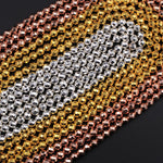 Faceted Titanium Hematite Round Beads Electroplated Bright Silver Rose Gold 2mm 3mm 4mm 6mm 8mm 15.5" Strand