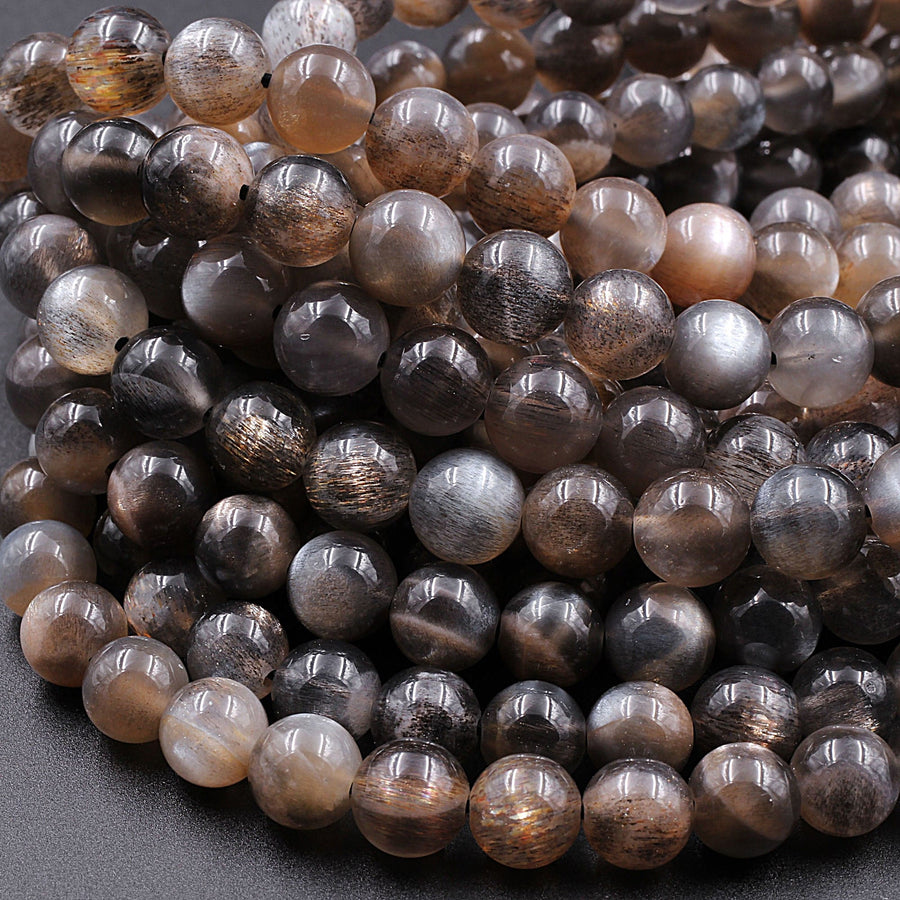 Rare Natural Black Cat's Eye Sunstone 4mm 6mm 8mm 10mm Round Beads 15.5" Strand