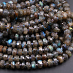AAA Quality Large Flashy Natural Dark Labradorite Faceted Rondelle Beads Tons of Rainbow Fire 15.5" Strand Strand