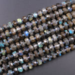 AAA Quality Large Flashy Natural Dark Labradorite Faceted Rondelle Beads Tons of Rainbow Fire 15.5" Strand Strand
