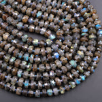 AAA Quality Large Flashy Natural Dark Labradorite Faceted Rondelle Beads Tons of Rainbow Fire 15.5" Strand Strand