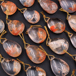 Rare Natural Red Phantom Quartz Puffy Teardrop Pendant Side Drilled Gemstone Focal Bead