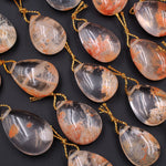 Rare Natural Red Phantom Quartz Puffy Teardrop Pendant Side Drilled Gemstone Focal Bead