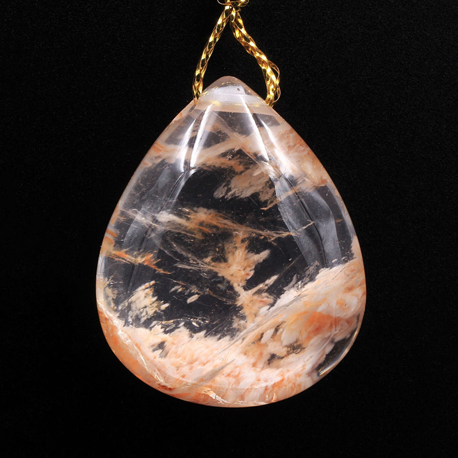 Rare Natural Red Phantom Quartz Puffy Teardrop Pendant Side Drilled Gemstone Focal Bead