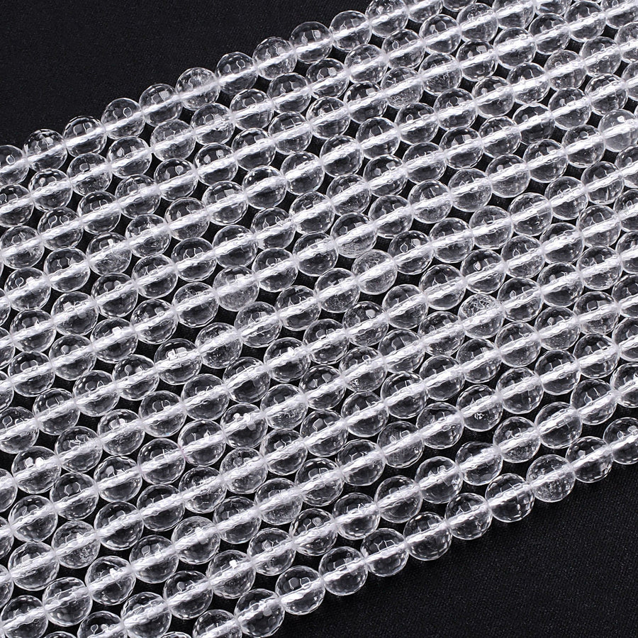 Faceted Natural Rock Quartz Round Beads 2mm 3mm 4mm 6mm 8mm 10mm 12mm Real Genuine Super Clear Crystal Quartz AAA 15.5" Strand