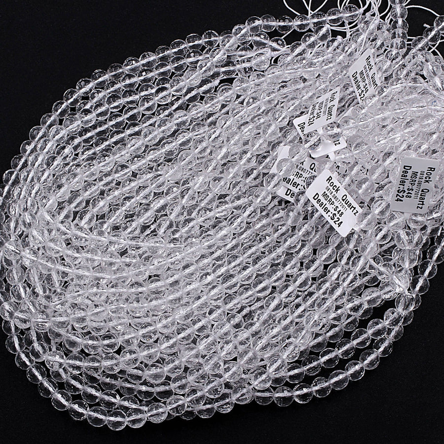 Faceted Natural Rock Quartz Round Beads 2mm 3mm 4mm 6mm 8mm 10mm 12mm Real Genuine Super Clear Crystal Quartz AAA 15.5" Strand