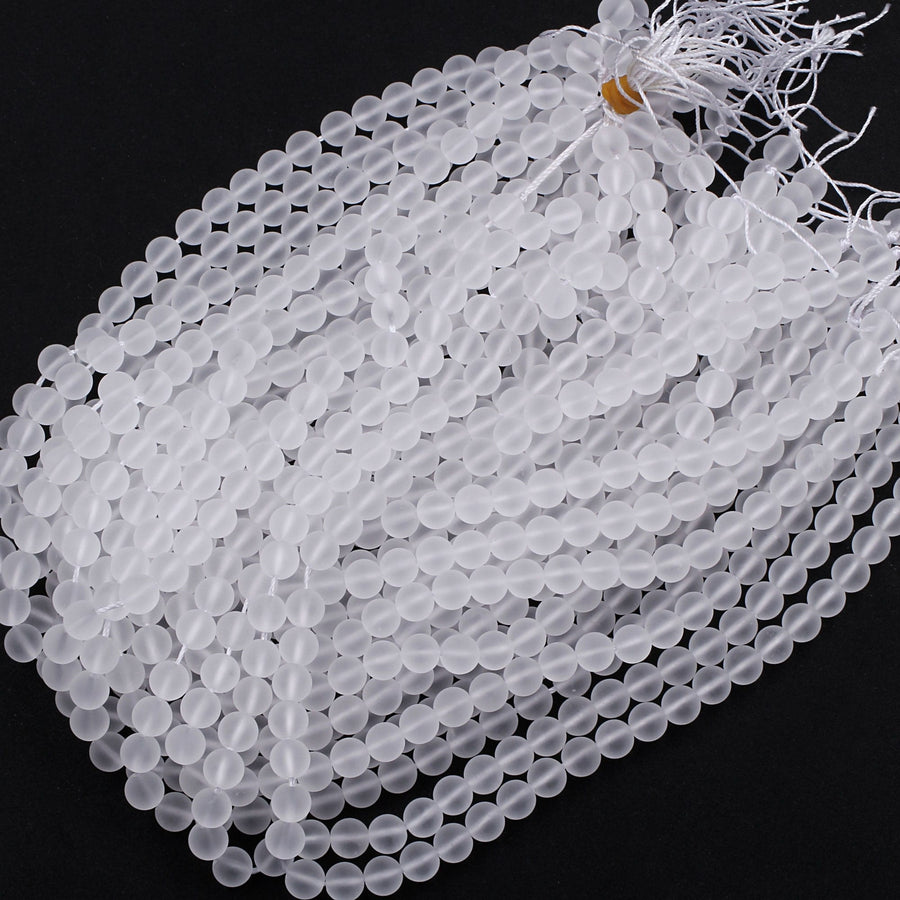 Matte Natural Rock Crystal Quartz Round Beads 4mm 6mm 8mm 10mm 15.5" Strand