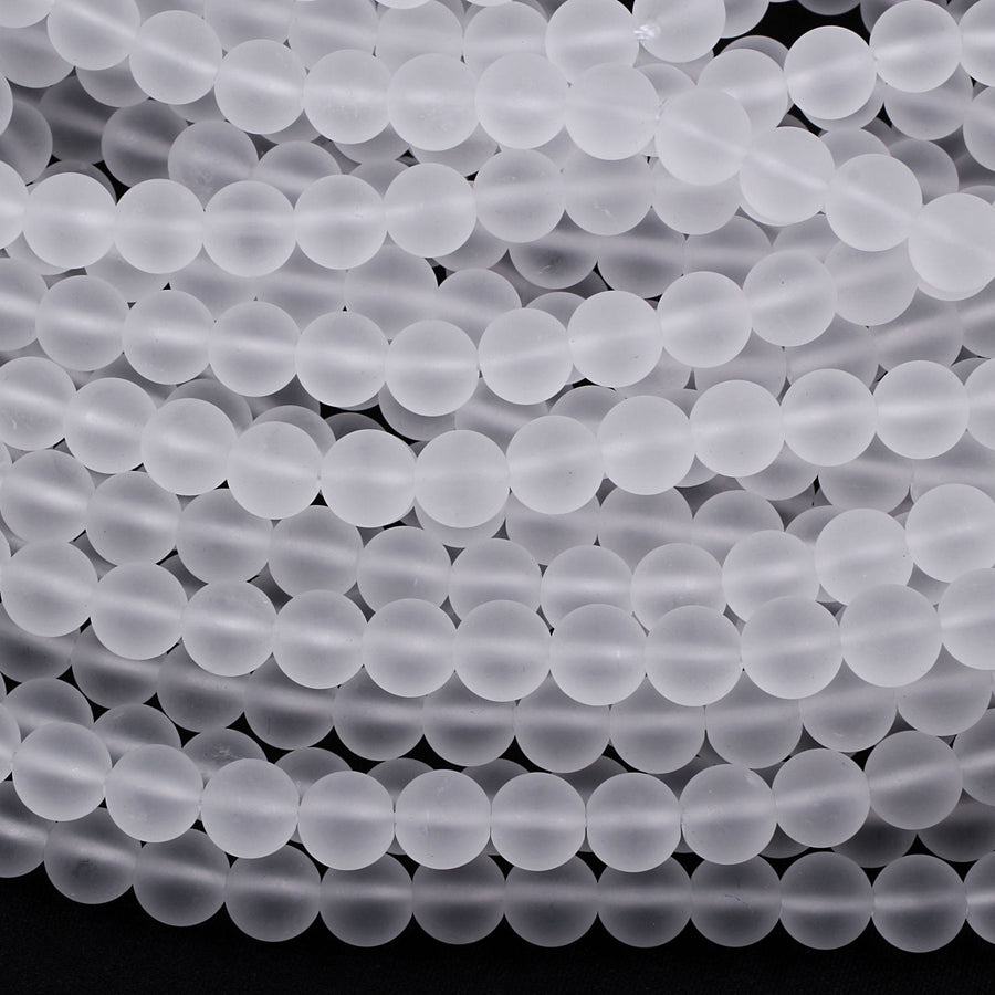 Matte Natural Rock Crystal Quartz Round Beads 4mm 6mm 8mm 10mm 15.5" Strand