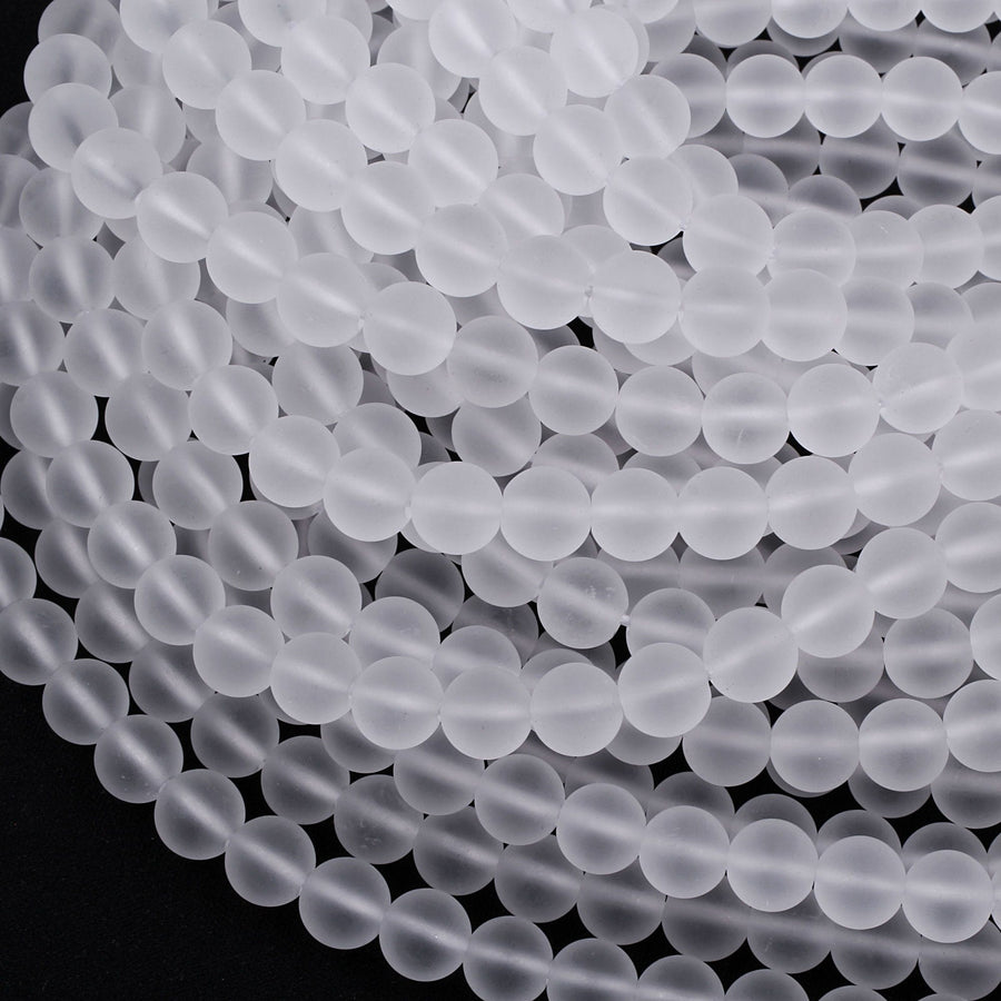 Matte Natural Rock Crystal Quartz Round Beads 4mm 6mm 8mm 10mm 15.5" Strand