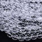 AAA Genuine 100% Natural Rock Quartz Faceted 6mm 8mm 10mm 12mm 14mm 16mm Round Beads Gem Quality Geometric Diamond Star Cut 15.5" Strand