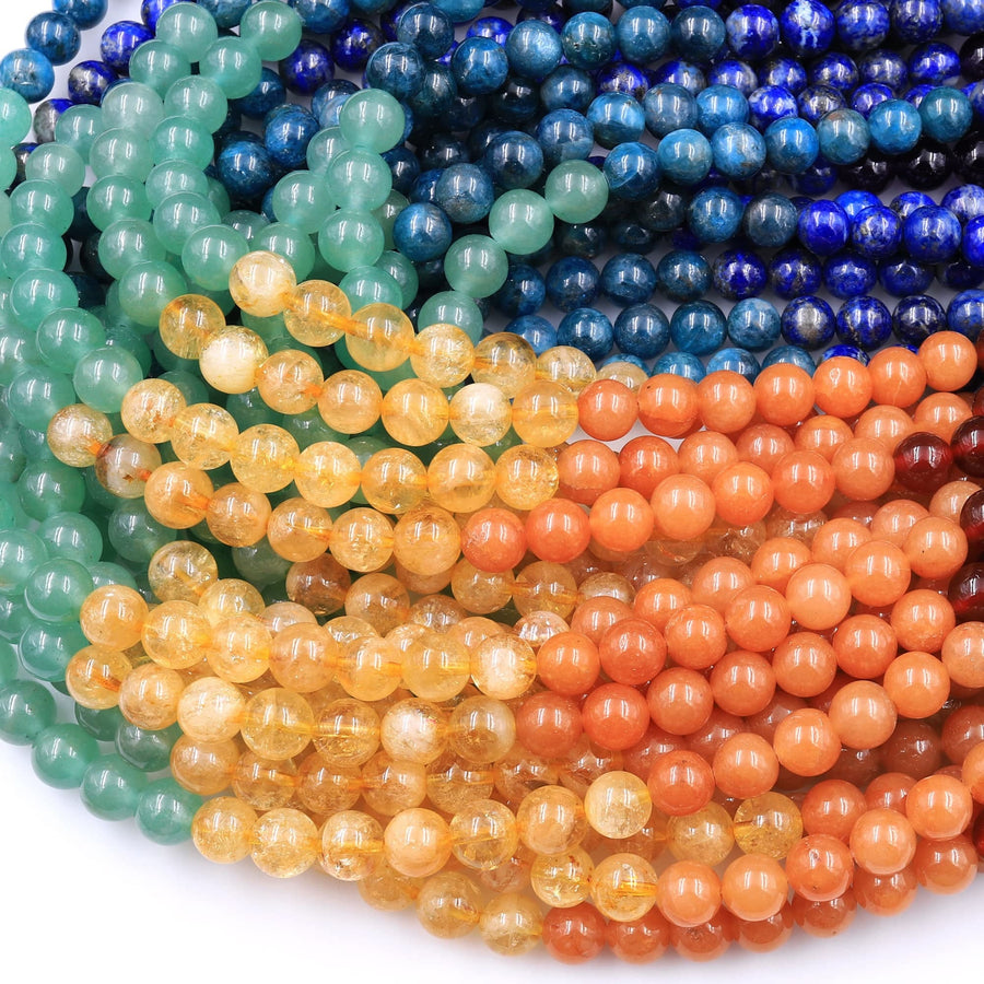 Natural Chakra Beads 4mm 6mm 8mm 10mm Round Gemstone Amethyst Lapis Apatite Green Aventurine Citrine Orange Aventurine Red Carnelian Strand