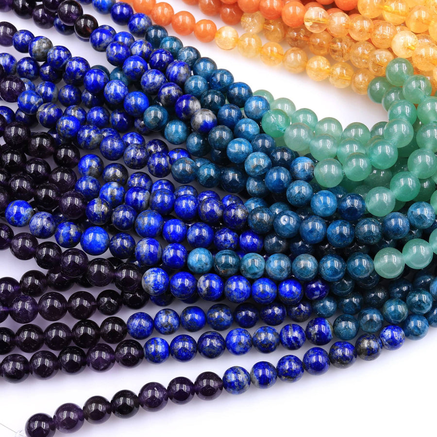 Natural Chakra Beads 4mm 6mm 8mm 10mm Round Gemstone Amethyst Lapis Apatite Green Aventurine Citrine Orange Aventurine Red Carnelian Strand