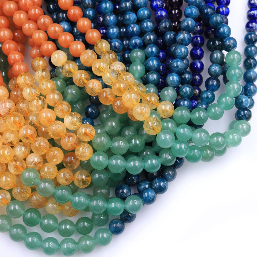 Natural Chakra Beads 4mm 6mm 8mm 10mm Round Gemstone Amethyst Lapis Apatite Green Aventurine Citrine Orange Aventurine Red Carnelian Strand
