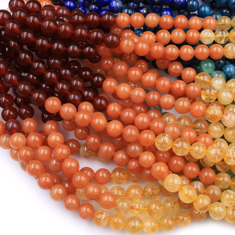 Natural Chakra Beads 4mm 6mm 8mm 10mm Round Gemstone Amethyst Lapis Apatite Green Aventurine Citrine Orange Aventurine Red Carnelian Strand