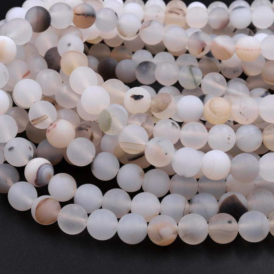 Matte Natural Montana Agate 4mm 6mm 8mm 10mm Round Beads Amazing Dendritic Pattern 15.5" Strand