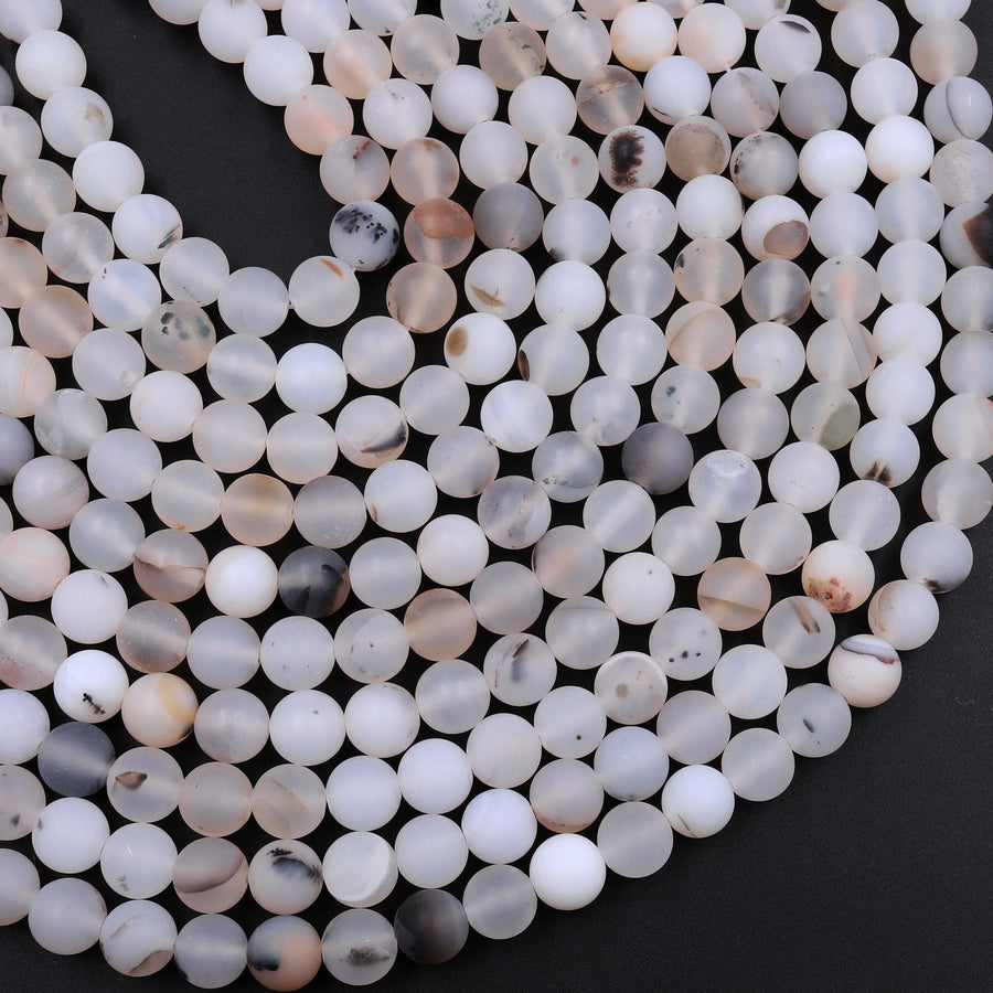 Matte Natural Montana Agate 4mm 6mm 8mm 10mm Round Beads Amazing Dendritic Pattern 15.5" Strand