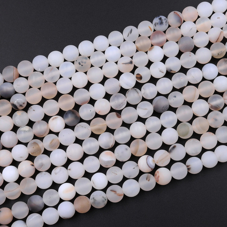 Matte Natural Montana Agate 4mm 6mm 8mm 10mm Round Beads Amazing Dendritic Pattern 15.5" Strand
