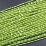 Stunning Natural Green Peridot 2mm 3mm 4mm Faceted Rondelle Beads Micro Laser Diamond Cut Real Genuine Peridot Gemstone 15.5" Strand