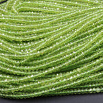 Stunning Natural Green Peridot 2mm 3mm 4mm Faceted Rondelle Beads Micro Laser Diamond Cut Real Genuine Peridot Gemstone 15.5" Strand