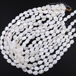 AAA Iridescent Hand Carved Natural White Mother of Pearl Shell Beads Teardrop Leaf Shape 15.5" Strand
