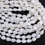 AAA Iridescent Hand Carved Natural White Mother of Pearl Shell Beads Teardrop Leaf Shape 15.5" Strand