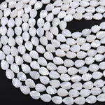AAA Iridescent Hand Carved Natural White Mother of Pearl Shell Beads Teardrop Leaf Shape 15.5" Strand