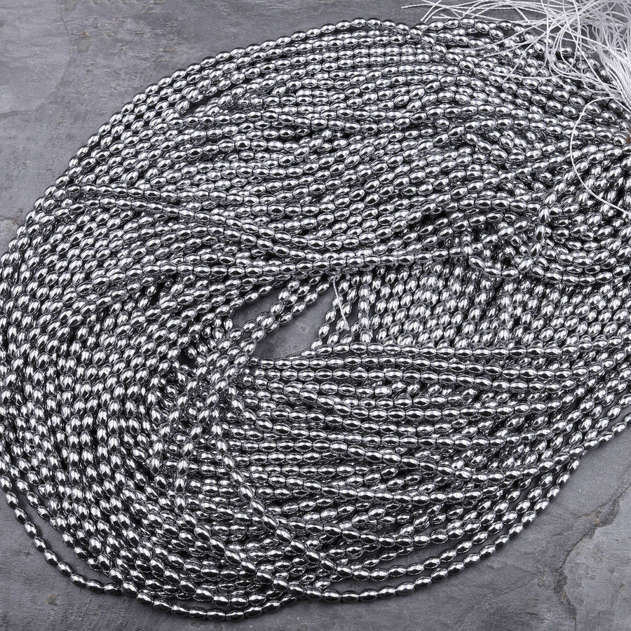 Shiny Titanium Hematite Rice Beads Drum Barrel Champagne Bronze Silver Gold Black 5x3mm 15.5" Strand