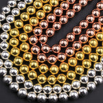 Titanium Hematite Round Beads Electroplated Bright Silver Rose Gold 2mm 3mm 4mm 6mm 8mm 15.5" Strand
