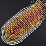 Titanium Hematite Faceted Rondelle Beads Electroplated Bright Silver Rose Gold 3mm 4mm 6mm 15.5" Strand
