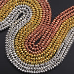 Titanium Hematite Faceted Rondelle Beads Electroplated Bright Silver Rose Gold 3mm 4mm 6mm 15.5" Strand