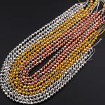 Faceted Titanium Hematite Round Beads Electroplated Bright Silver Rose Gold 2mm 3mm 4mm 6mm 8mm 15.5" Strand