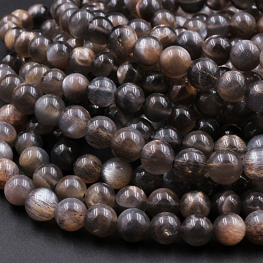 Rare Natural Black Cat's Eye Sunstone 4mm 6mm 8mm 10mm Round Beads 15.5" Strand