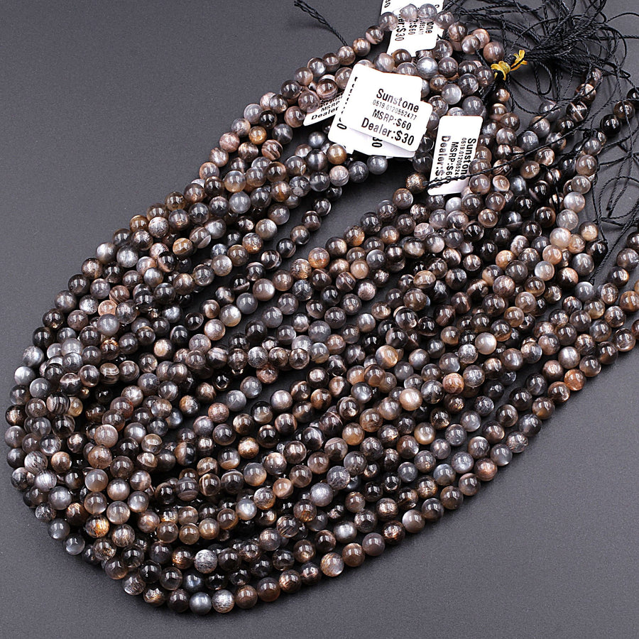 Rare Natural Black Cat's Eye Sunstone 4mm 6mm 8mm 10mm Round Beads 15.5" Strand