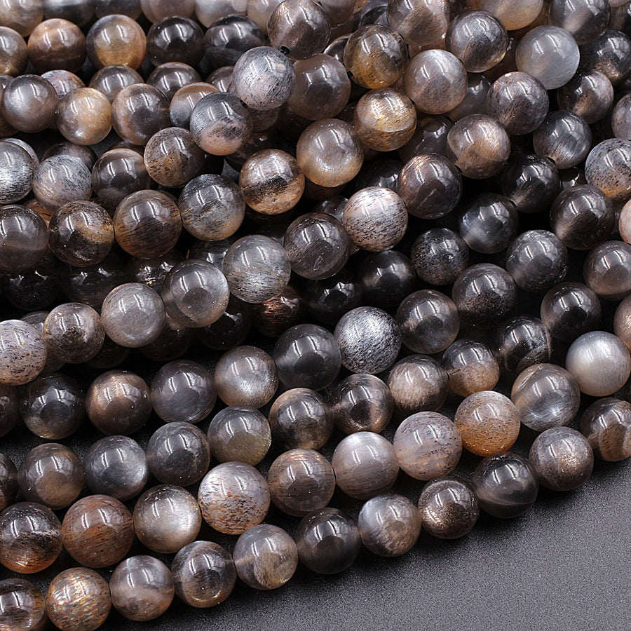 Rare Natural Black Cat's Eye Sunstone 4mm 6mm 8mm 10mm Round Beads 15.5" Strand