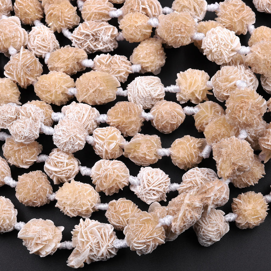 Natural Selenite Desert Rose Beads Raw Organic Freeform Druzy Gemstone 15.5" Strand