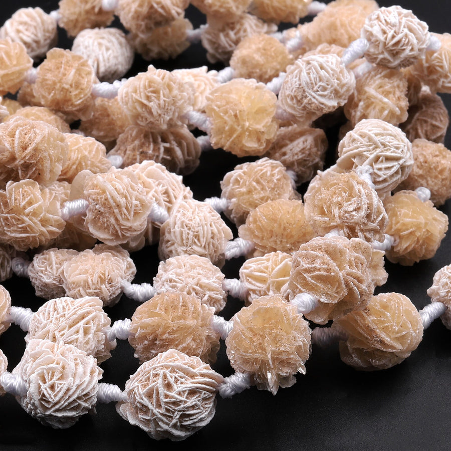 Natural Selenite Desert Rose Beads Raw Organic Freeform Druzy Gemstone 15.5" Strand