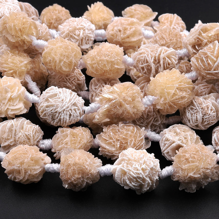 Natural Selenite Desert Rose Beads Raw Organic Freeform Druzy Gemstone 15.5" Strand
