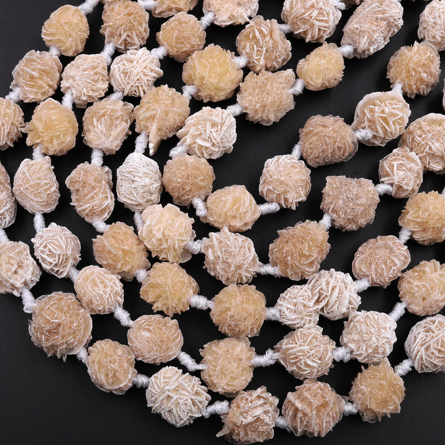 Natural Selenite Desert Rose Beads Raw Organic Freeform Druzy Gemstone 15.5" Strand