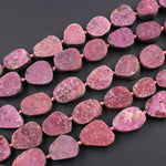 Natural Pink Cobalto Calcite Druzy Beads Hand Cut Freeform Oval Teardrop 15.5" Strand